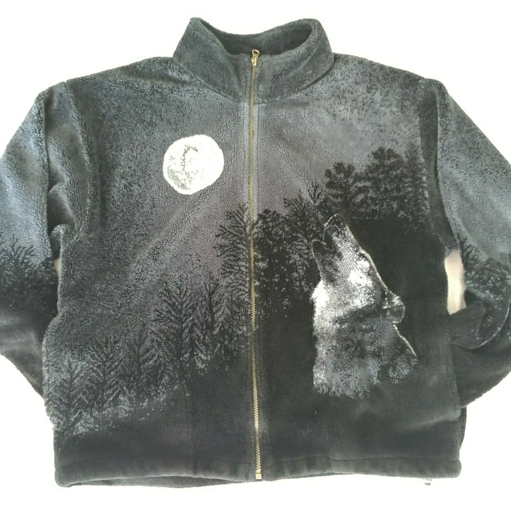 Vintage Wolf Zipup Fleece Jacket EUC